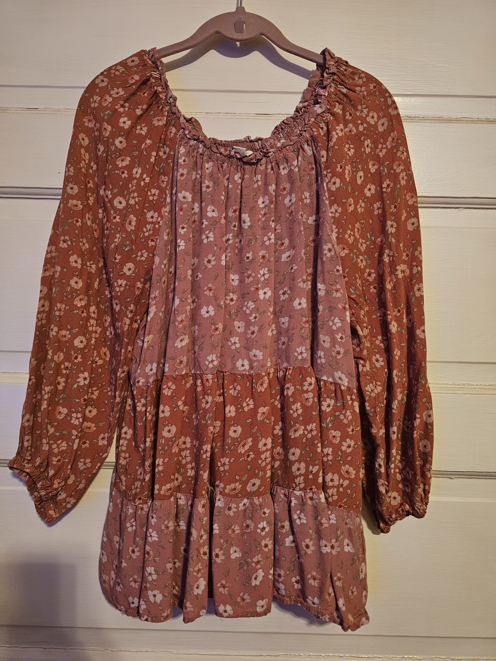 Cato Boho Patchwork Tiered Floral Peasant Blouse - Size Large